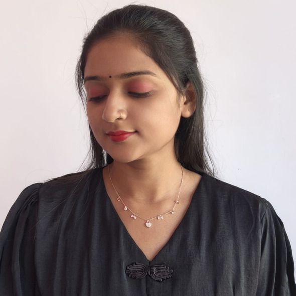 Whimsical Multi-Charm Romantic Choker – Rose Gold Plated 92.5 Sterling Silver Station Necklace with Pavé Heart, Bow, and Lip Accents