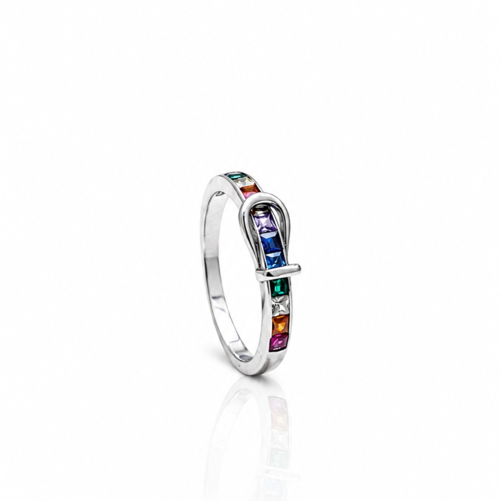 925 Silver Rainbow Gemstone Ring