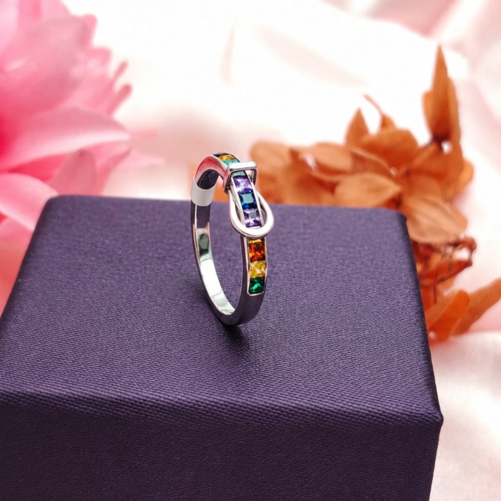 925 Silver Rainbow Gemstone Ring