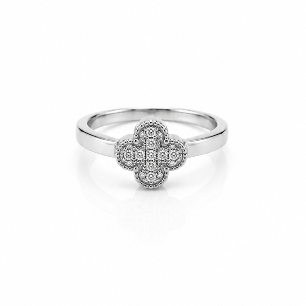 Floral CZ Cluster Ring 925 Silver