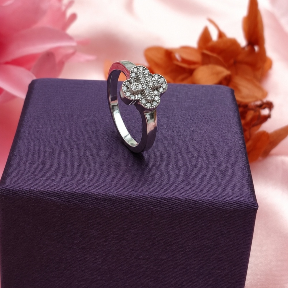 Floral CZ Cluster Ring 925 Silver