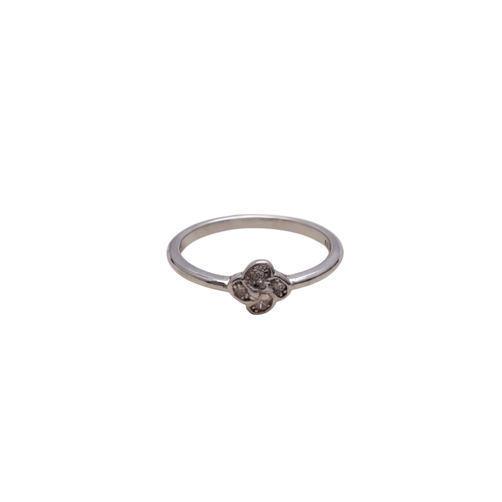 Four Petal Crystal Flower 925 Silver Ring