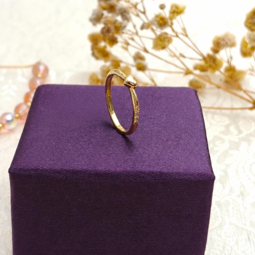 Golden Heart Charm 925 Silver Ring