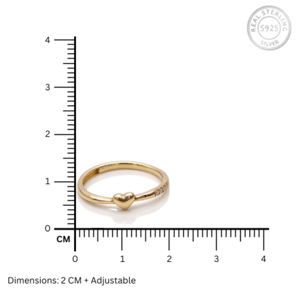 Golden Heart Charm 925 Silver Ring