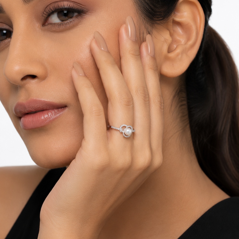 Pearl Halo 925 Silver Ring