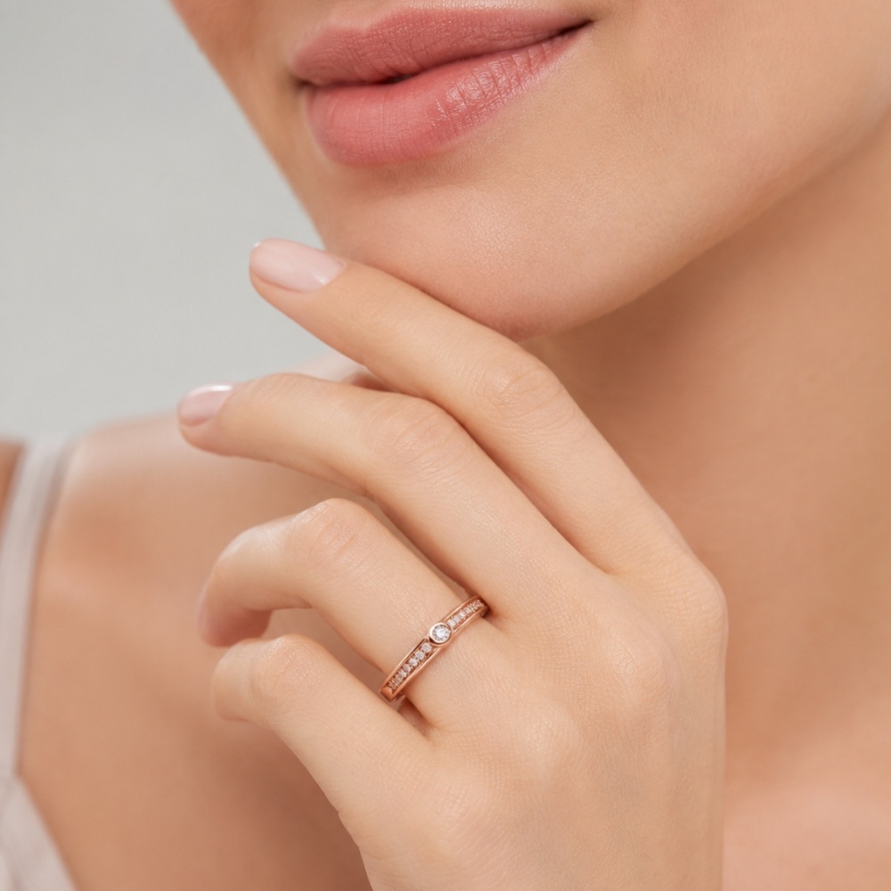 Elegant Rosegold Diamond 925 Silver Ring