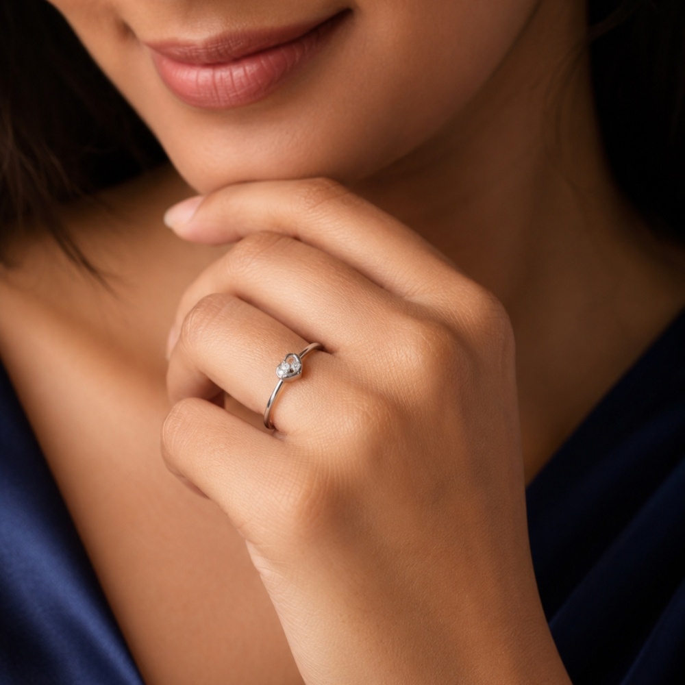 Tiny Heart Charm 925 Silver Ring