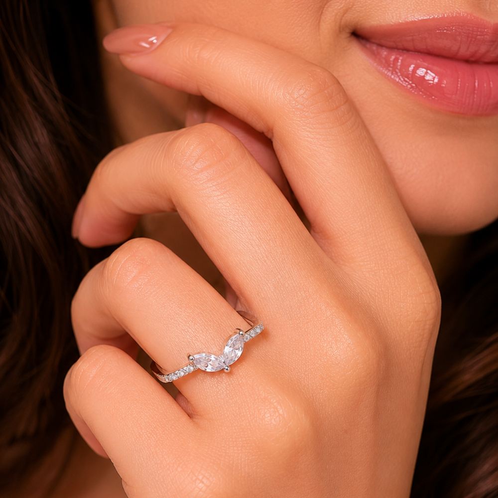 Marquise V Bow 925 Silver Ring