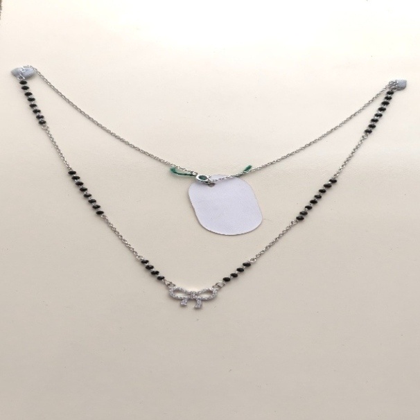 925 Sterling Silver CZ Bow Mangalsutra Necklace | Black Bead Daily Wear Mangalsutr
