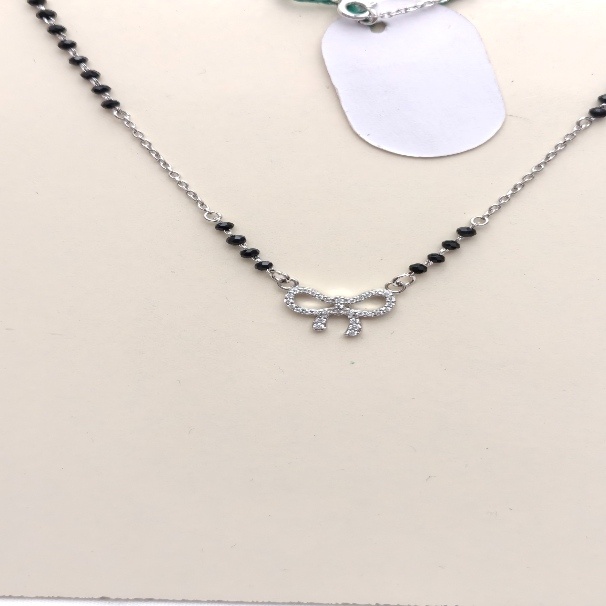 925 Sterling Silver CZ Bow Mangalsutra Necklace | Black Bead Daily Wear Mangalsutr
