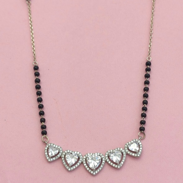 Infinite Hearts Halo Mangalsutra – Rose Gold Plated 92.5 Sterling Silver Necklace with Sacred Black Beads and Quadruple Crystal Heart Pendant