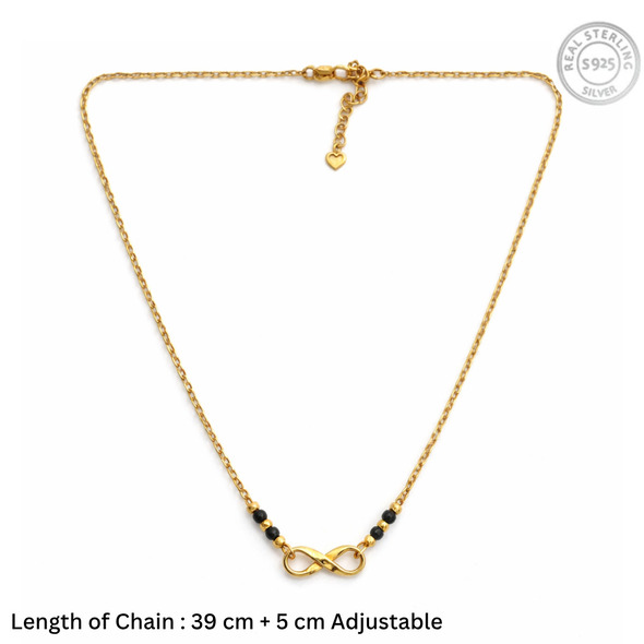 Infinity Bond Mangalsutra – Gold Plated 92.5 Sterling Silver Necklace with Sacred Black Beads and Polished Infinity Symbol