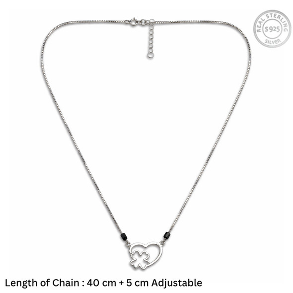 Love & Luck Infinite Mangalsutra – 92.5 Sterling Silver Minimalist Necklace with Heart-Clover Pendant and Sacred Black Beads