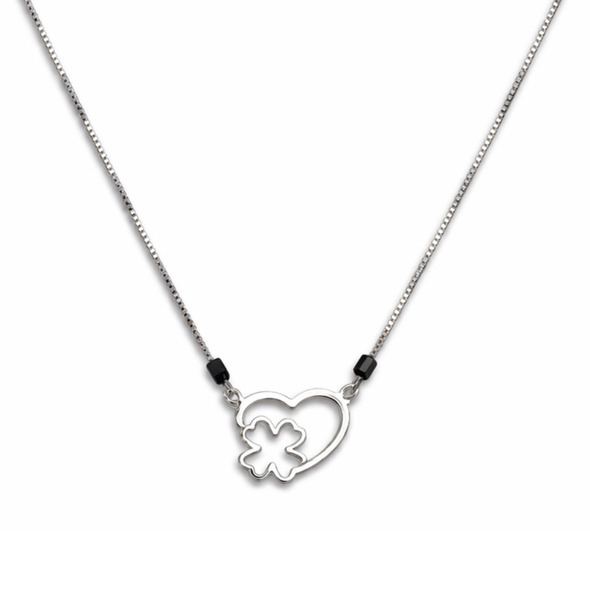 Love & Luck Infinite Mangalsutra – 92.5 Sterling Silver Minimalist Necklace with Heart-Clover Pendant and Sacred Black Beads