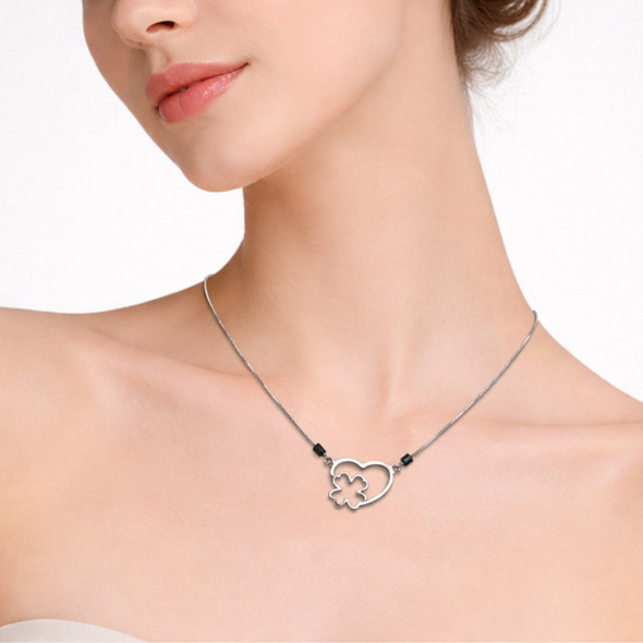 Love & Luck Infinite Mangalsutra – 92.5 Sterling Silver Minimalist Necklace with Heart-Clover Pendant and Sacred Black Beads