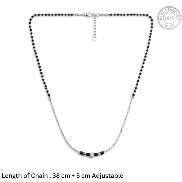Minimalist Snake Chain Mangalsutra – 92.5 Sterling Silver Necklace with Sacred Black Beads and Textured Silver Accents