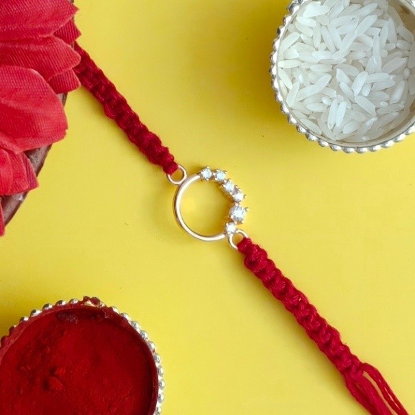 925 Silver CZ Circle Rakhi for Brother – Elegant Handcrafted Raksha Bandhan Rakhi