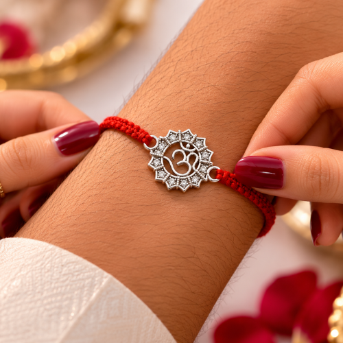 Divine Om Halo 925 Sterling Silver Rakhi for Brother – Premium Designer Rakhi