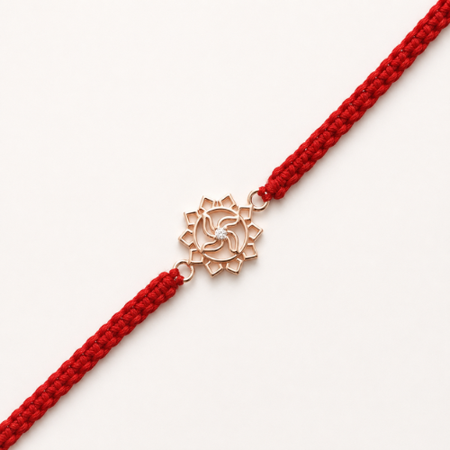 Divine Lotus Swastik 925 Sterling Silver Rakhi for Brother | Rose Gold Finish