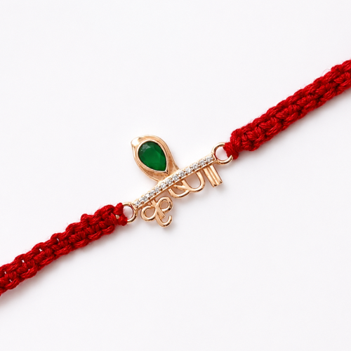 Divine Lord Krishna Green Stone 925 Sterling Silver Rakhi for Brother – Premium Designer Rakhi