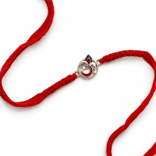 Om Enamel Silver Rakhi