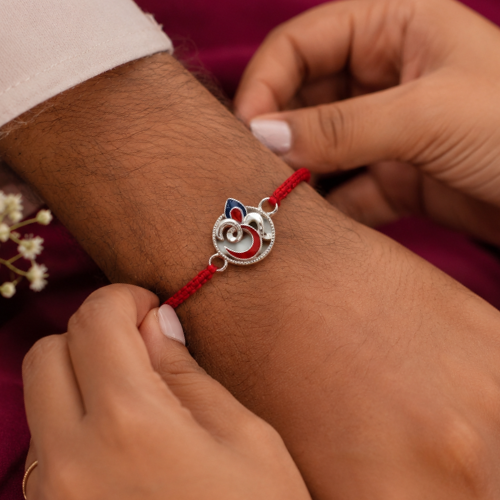 Om Enamel Silver Rakhi