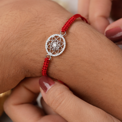 Radiant Floral Mandala 925 Sterling Silver Rakhi