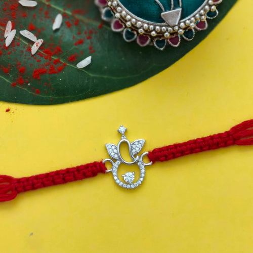 Minimal Lord Ganesha CZ 925 Sterling Silver Rakhi for Brother – Premium Designer Rakhi