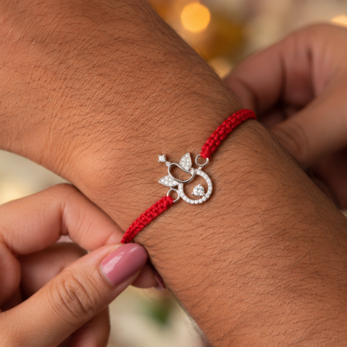 Minimal Lord Ganesha CZ 925 Sterling Silver Rakhi for Brother – Premium Designer Rakhi