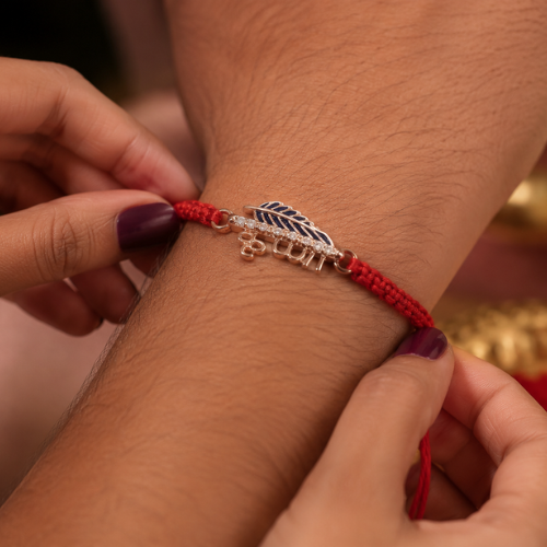Premium Shree Morpankh Sterling Silver Rakhi
