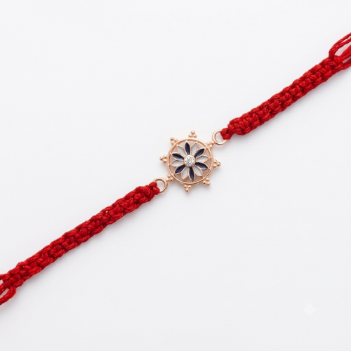 Blue Enamel Floral 925 Sterling Silver Rakhi for Brother – Premium Designer Rakhi