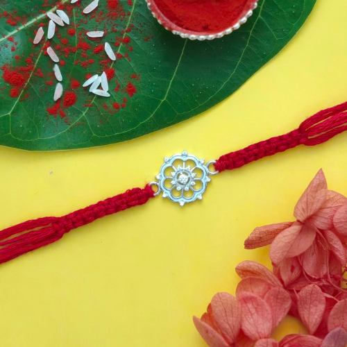 Classic Floral Blossom 925 Sterling Silver Rakhi for Brother – Premium Designer Rakhi