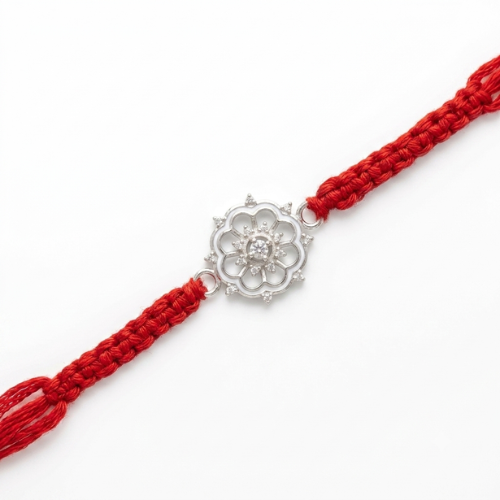 Classic Floral Blossom 925 Sterling Silver Rakhi for Brother – Premium Designer Rakhi