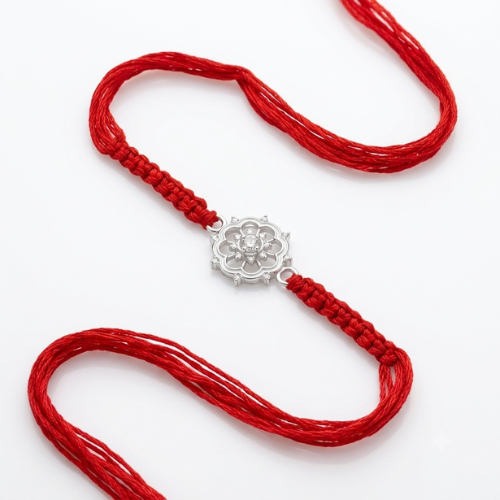 Classic Floral Blossom 925 Sterling Silver Rakhi for Brother – Premium Designer Rakhi