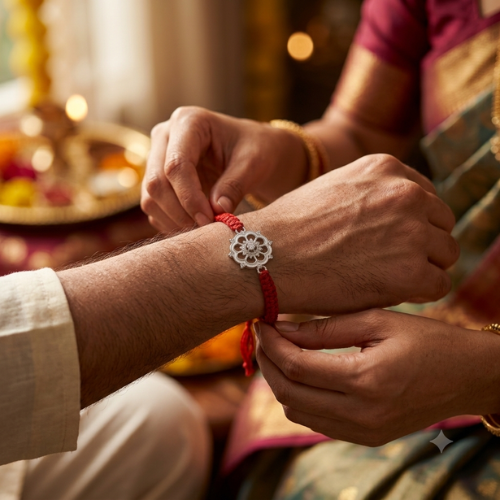 Classic Floral Blossom 925 Sterling Silver Rakhi for Brother – Premium Designer Rakhi