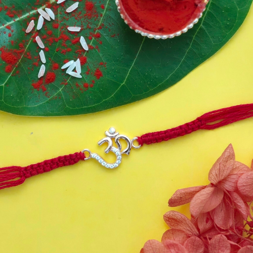 Divine Om CZ 925 Sterling Silver Rakhi for Brother – Premium Designer Rakhi