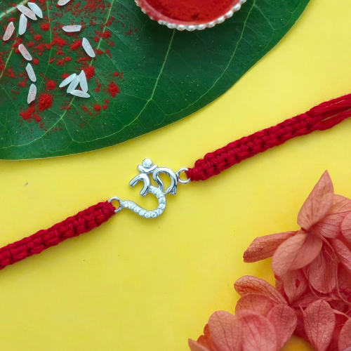 Minimal Om CZ 925 Sterling Silver Rakhi for Brother – Premium Designer Rakhi