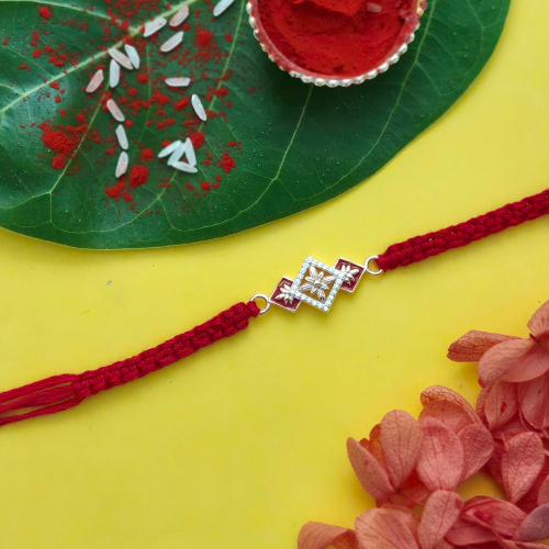 Celestial Star Red Enamel Sterling Silver Rakhi