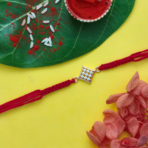 Geometric Diamond CZ 925 Sterling Silver Rakhi for Brother – Premium Designer Rakhi