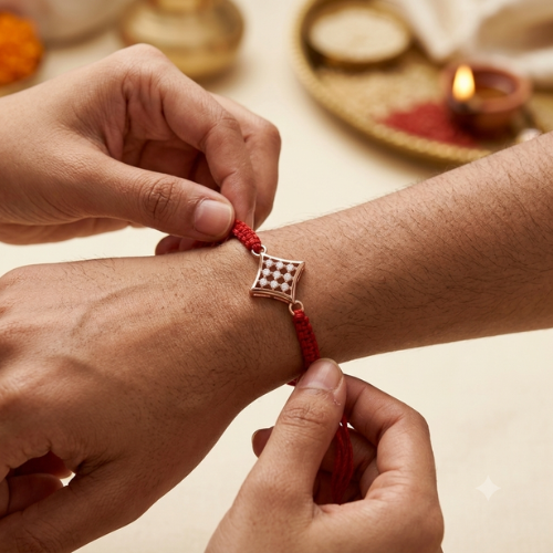 Geometric Diamond CZ 925 Sterling Silver Rakhi for Brother – Premium Designer Rakhi