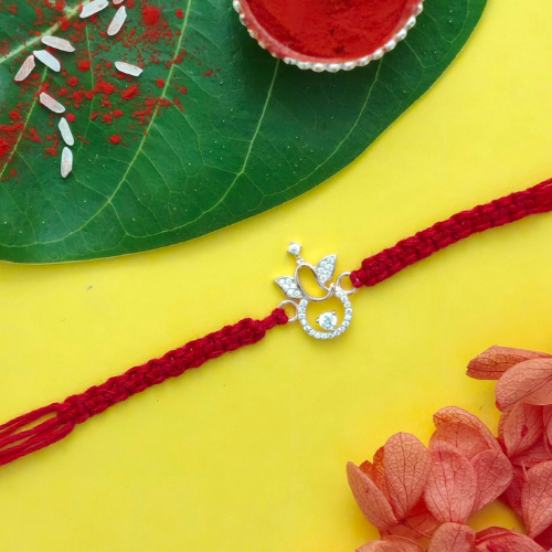 Minimal Lord Ganesha CZ 925 Sterling Silver Rakhi for Brother – Premium Designer Rakhi