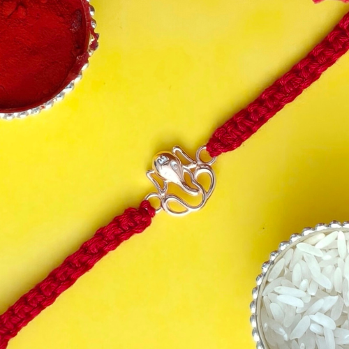 Auspicious Lord Ganesha 925 Sterling Silver Rakhi – Premium Rakshabandhan Collection
