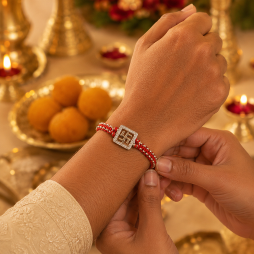 Shubh Swastik 925 Sterling Silver Rakhi for Brother
