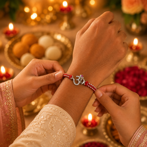 Radiant Om 925 Sterling Silver Rakhi for Brother
