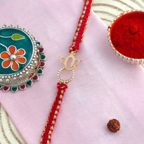 Divine Lotus Om Gold Plated 925 Sterling Silver Rakhi for Brother