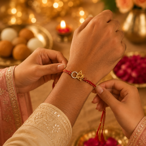 Divine Lotus Om Gold Plated 925 Sterling Silver Rakhi for Brother