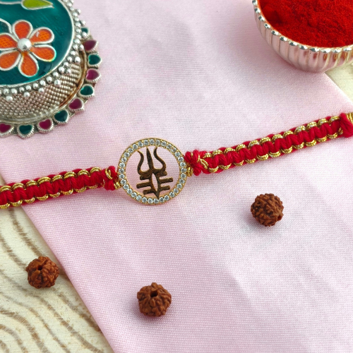 Auspicious Trishul Gold Plated 925 Sterling Silver Rakhi for Brother