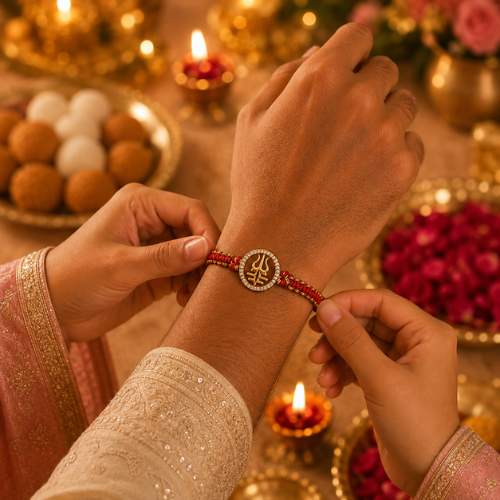 Auspicious Trishul Gold Plated 925 Sterling Silver Rakhi for Brother