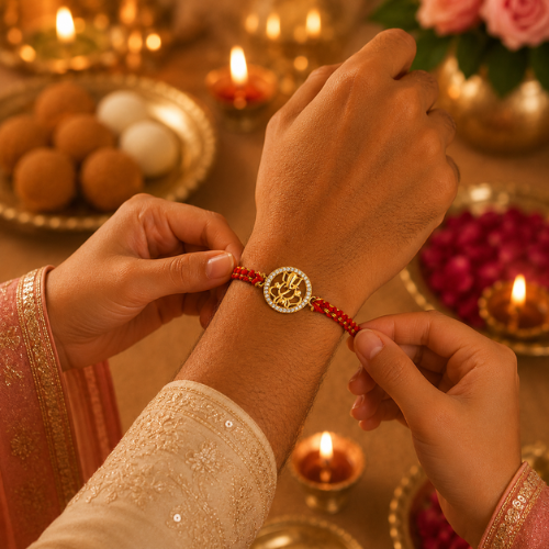 Prosperous Ganesha Gold Plated 925 Sterling Silver Rakhi for Brother