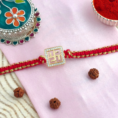 Auspicious Swastik Gold Plated 925 Sterling Silver Rakhi for Brother